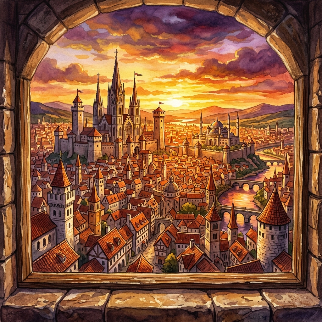 夕陽に染まる帝都のパノラマ